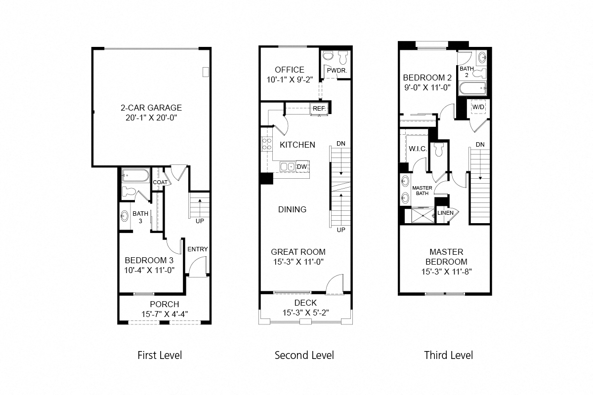 Floor plan for 3 beds, 3.5 baths, 1729 sqft
